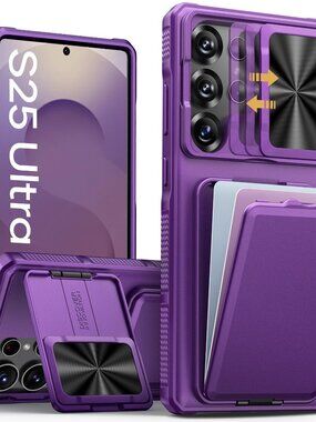for Samsung Galaxy S25 Ultra Case with Card Holder & Kickstand & Slide Camera